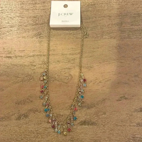 J. Crew Jewelry - J.Crew necklace, multicolored rhinestones with gold toned chain. NWT